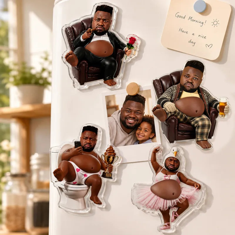 Imán de nevera personalizado cara papá con barriga suave regalo divertido único