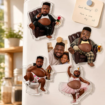 Imán de nevera personalizado cara papá con barriga suave regalo divertido único