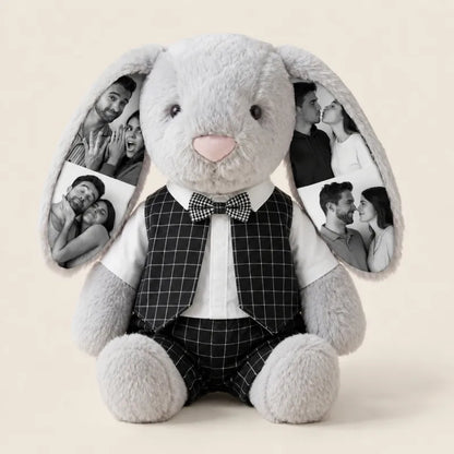 Custom Photo 40cm Wedding Bunny Plush – Personalized Bride & Groom Bunny Stuffed Animal, Anniversary Wedding Gift for Couples