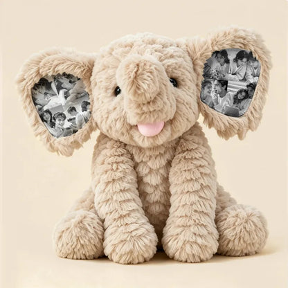 Custom Photo Elephant Plush – Personalized Ear Picture Elephant Gift for Couples Anniversary Gifts