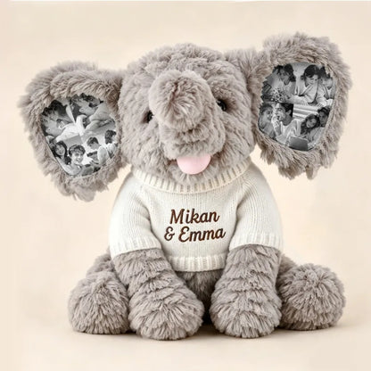 Custom Photo Elephant Plush – Personalized Ear Picture Elephant Gift for Couples Anniversary Gifts