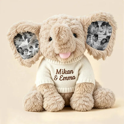 Custom Photo Elephant Plush – Personalized Ear Picture Elephant Gift for Couples Anniversary Gifts