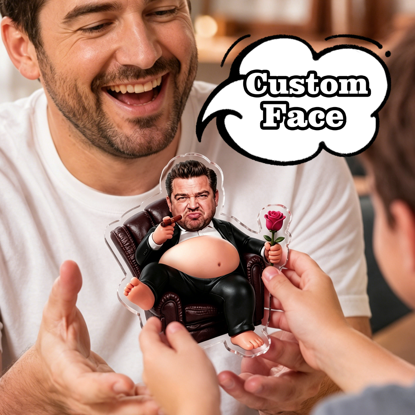 Imán de nevera personalizado cara papá con barriga suave regalo divertido único