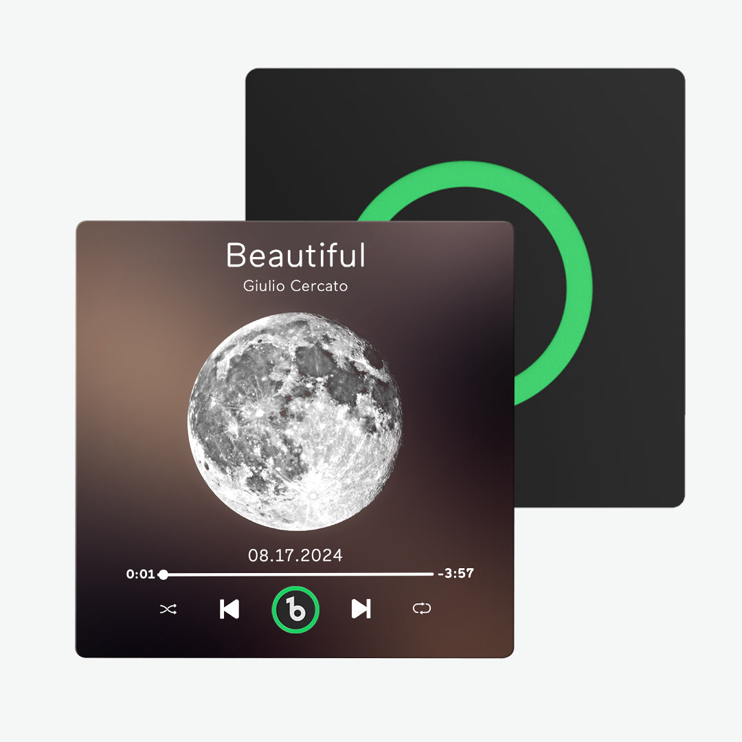 Imán de nevera personalizado de música con frase de luna y foto única