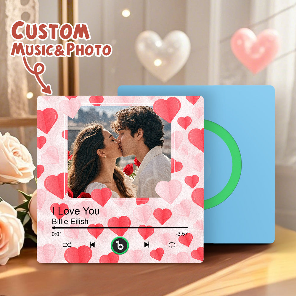 Imán de nevera personalizado con foto y corazones regalo único San Valentín