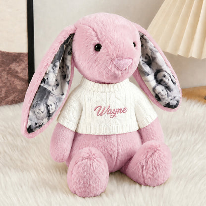 Custom Ears & Sweater Custom Photo Bunny Plush with Personalized Name Embroidery Cute Anniversary Gifts