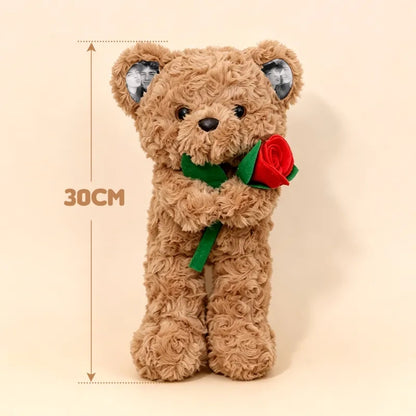 Custom Photo Teddy Bear with Rose Personalized Plush Bear with Pictures on Ears & Feet, Romantic Gift for Anniversary
