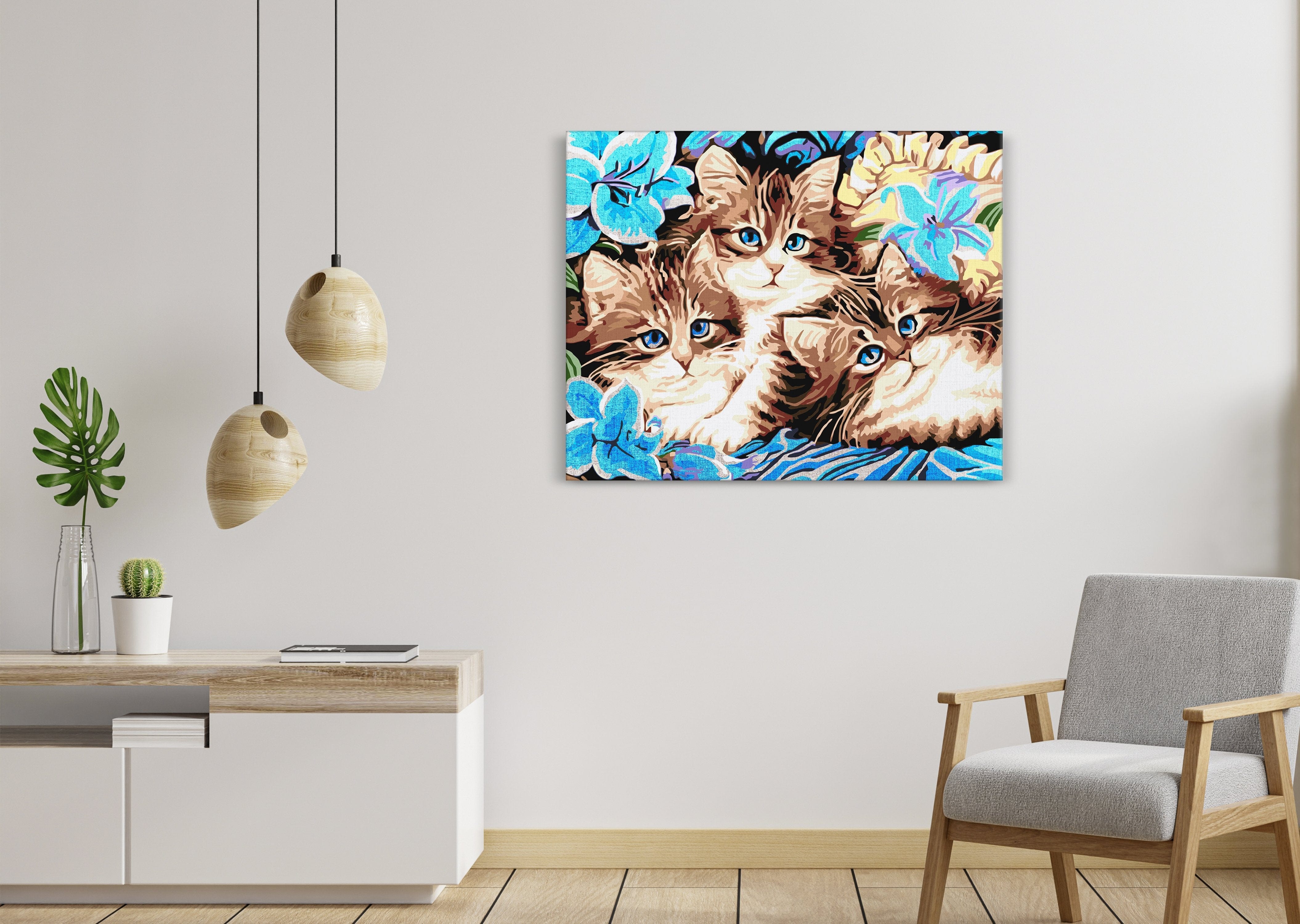 Gatos en flores azules (CH0667)