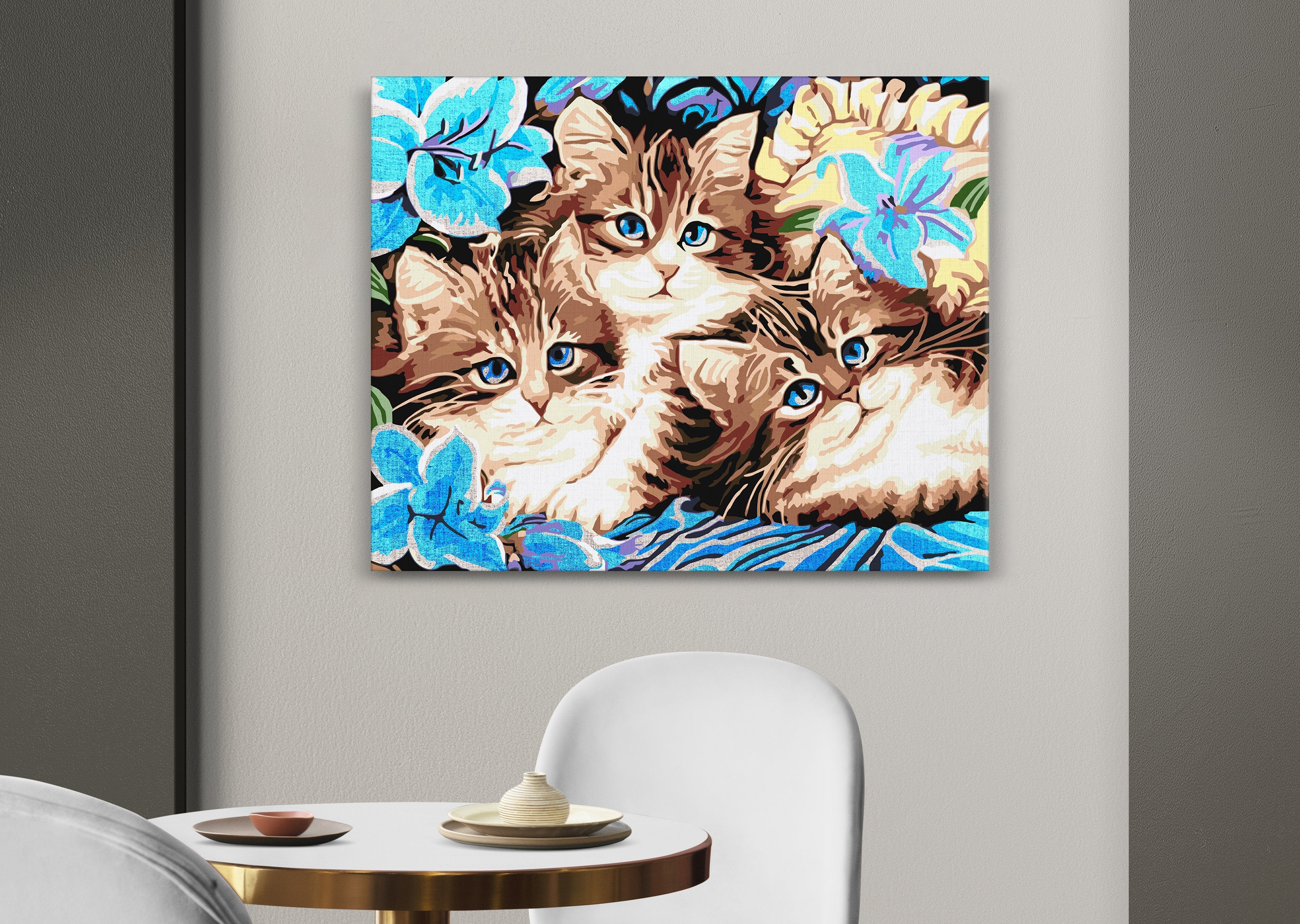 Gatos en flores azules (CH0667)